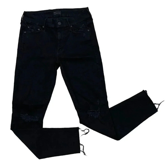 Mother High Waisted Looker Ankle Fray Skinny Jeans Guilty as Sin Black Size 26